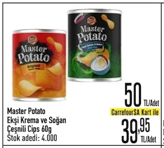Master Potato Ekşi Krema Ve Soğan Çeşnili Cips 60G