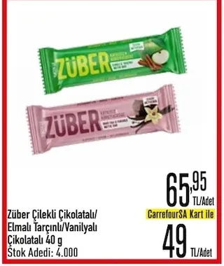 Züber Çilekli Çikolatalı/ Elmalı Tarçınlı/Vanilyalı Çikolatalı 40 G