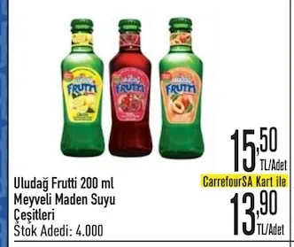 Uludağ Frutti 200 Ml Meyveli Maden Suyu Çeşitleri