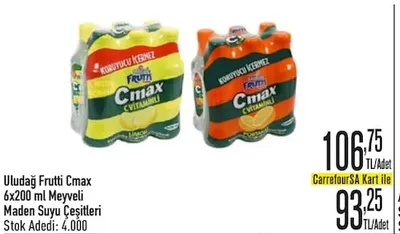 Uludağ Frutti Cmax 6X200 Ml Meyveli Maden Suyu Çeşitleri