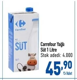 Carrefour Yağlı Süt 1 Litre