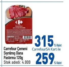 Carrefour Çemeni Sıyrılmış Dana Pastırma 120G