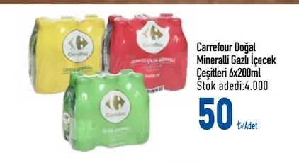Carrefour Doğal Mineralli Gazlı İçecek Çeşitleri 6X200Ml