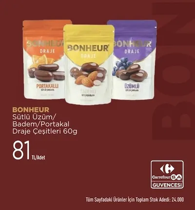 Bonheur Sütlü Üzüm/Badem/Portakal Draje Çeşitleri 60G