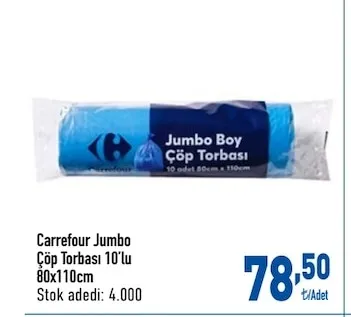 Carrefour Jumbo Çöp Torbası 10'Lu 80X110Cm