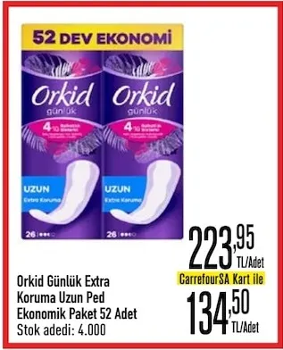 Orkid Günlük Extra Koruma Uzun Ped Ekonomik Paket 52 Adet