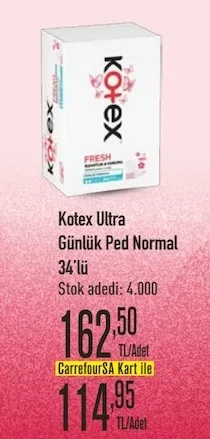 Kotex Ultra Günlük Ped Normal 34'Lü
