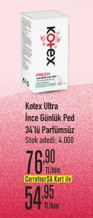 Kotex Ultra İnce Günlük Ped 34'Lü Parfümsüz