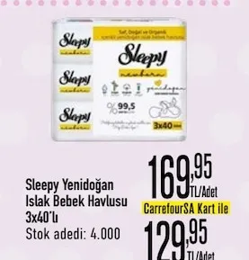 Sleepy Yenidoğan Islak Bebek Havlusu 3X40'Lı