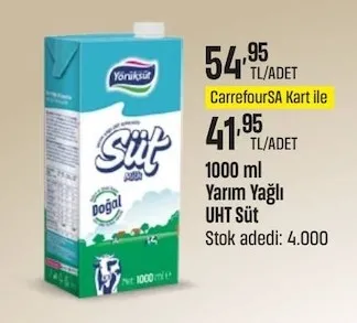 Yörüksüt Yarım Yağlı Uht Süt 1000 Ml