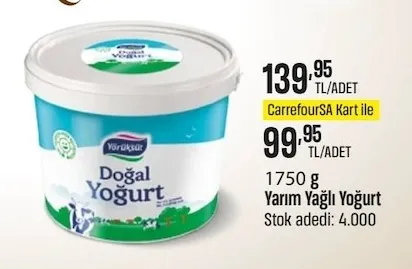 Yörüksüt Doğal Yarım Yağlı Yoğurt 1750 G