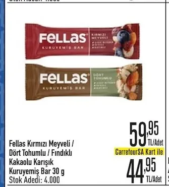 Fellas Kırmızı Meyveli / Dört Tohumlu / Fındıklı Kakaolu Karışık Kuruyemiş Bar 30 G