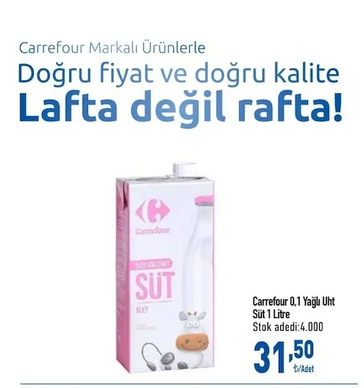 Carrefour 0,1 Yağlı Uht Süt 1 Litre