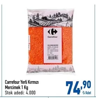 Carrefour Yerli Kırmızı Mercimek 1 Kg