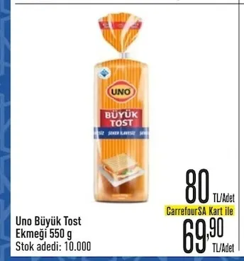 Uno Büyük Tost Ekmeği 550 G