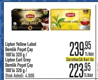 Lipton Yellow Label Demlik Poşet Çay 100'Lü 320 G / Lipton Earl Grey Demlik Poşet Çay 100'Lü 320 G /