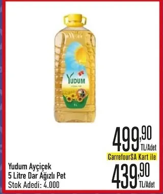 Yudum Ayçiçek 5 Litre Dar Ağızlı Pet
