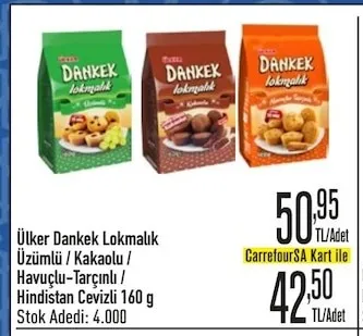 Ülker Dankek Lokmalık Üzümlü/Kakaolu/Havuçlu-Tarçınlı/Hindistan Cevizli 160 G
