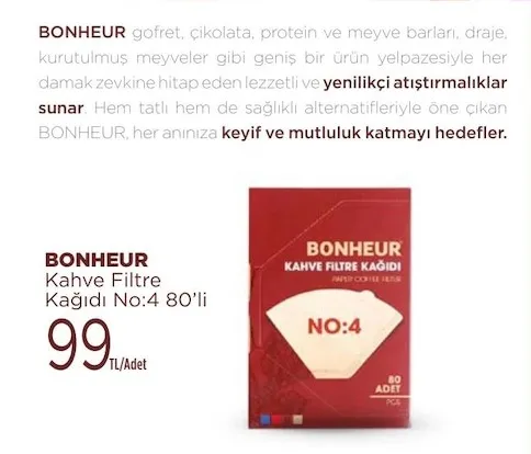 Bonheur Kahve Filtre Kağıdı No:4 80'Li