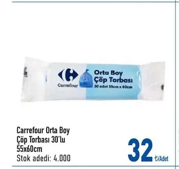 Carrefour Orta Boy Çöp Torbası 30'Lu 55X60Cm