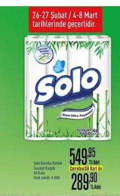 Solo Bambu Katkılı Tuvalet Kağıdı 40 Rulo