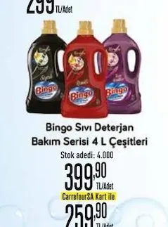Bingo Sıvı Deterjan Bakım Serisi 4 L Çeşitleri