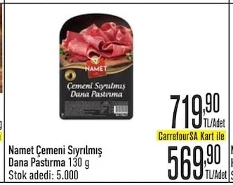 Namet Çemeni Sıyrılmış Dana Pastırma 130 G