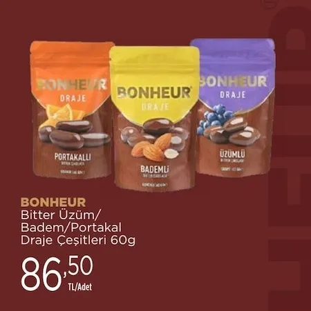 Bonheur Bitter Üzüm/Badem/Portakal Draje Çeşitleri 60G