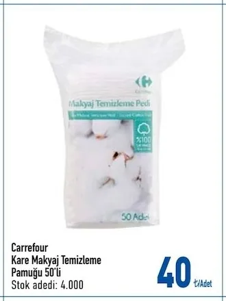 Carrefour Kare Makyaj Temizleme Pamuğu 50'Li