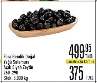 Fora Gemlik Doğal Yağlı Salamura Açık Siyah Zeytin