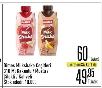 Dimes Milkshake Çeşitleri 310 Ml Kakaolu / Muzlu / Çilekli / Kahveli