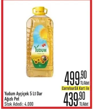 Yudum Ayçiçek 5 Lt Dar Ağızlı Pet