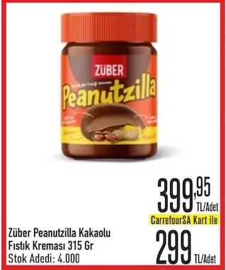 Züber Peanutzilla Kakaolu Fıstık Kreması 315 Gr