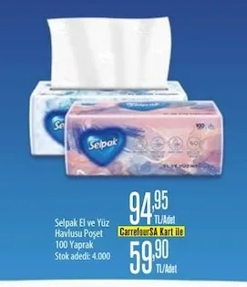 Selpak El Ve Yüz Havlusu Poşet 100 Yaprak
