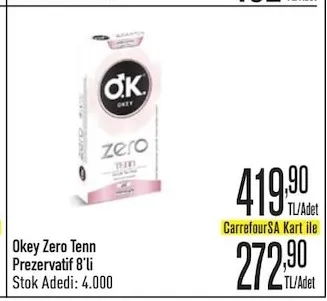 Okey Zero Tenn Prezervatif 8'Li