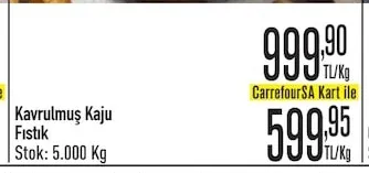 Kavrulmuş Kaju Fıstık Stok: 5.000 Kg