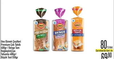 Uno Ekmek Çeşitleri Premium Çok Tahıllı 400Gr / Denge Tam Buğdaylı&Çiya Tohumlu 400Gr/ Büyük Tost 550Gr