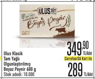 Ulus Klasik Tam Yağlı Olgunlaştırılmış Beyaz Peynir 600 G
