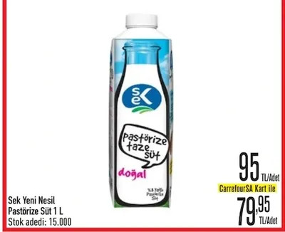 Sek Yeni Nesil Pastörize Süt 1 L