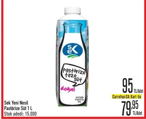 Sek Yeni Nesil Pastörize Süt 1 L