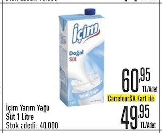 Içim Yarım Yağlı Süt 1 Litre