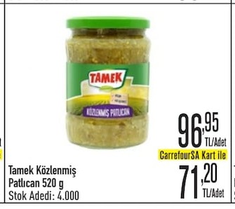 Tamek Közlenmiş Patlıcan 520 G