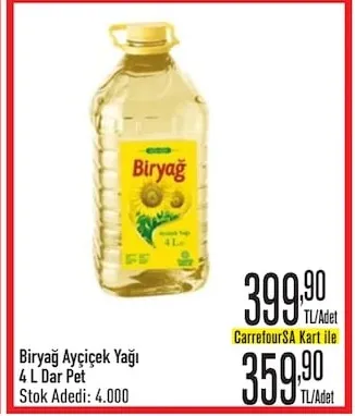 Biryağ Ayçiçek Yağı 4 L Dar Pet