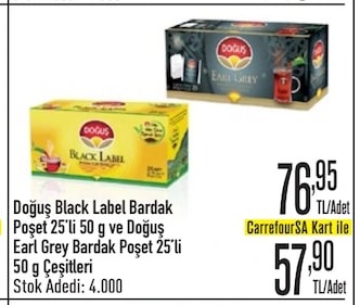 Doğuş Black Label Bardak Poşet 25'Li 50 G Ve Doğuş Earl Grey Bardak Poşet 25'Li 50 G Çeşitleri