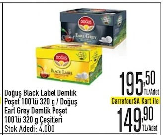 Doğuş Black Label Demlik Poşet 100'Lü 320 G / Doğuş Earl Grey Demlik Poşet 100'Lü 320 G Çeşitleri