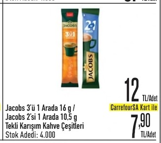 Jacobs 3'Ü 1 Arada 16 G / Jacobs 2'Si 1 Arada 10,5 G Tekli Karışım Kahve Çeşitleri