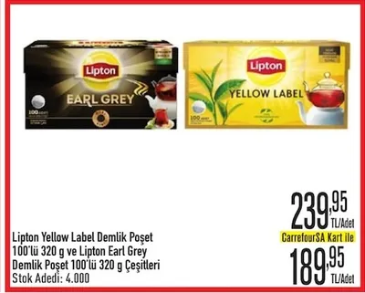 Lipton Yellow Label Demlik Poşet 100'Lü 320 G Ve Lipton Earl Grey Demlik Poşet 100'Lü 320 G