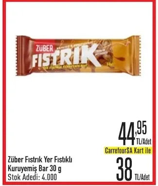 Züber Fıstık Yer Fıstıklı Kuruyemiş Bar 30 G