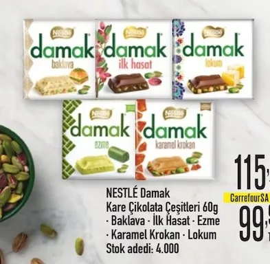 Nestlé Damak Kare Çikolata Çeşitleri 60G