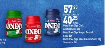 Oneo Draje Şişe Çilek Aromalı Sakız 60G